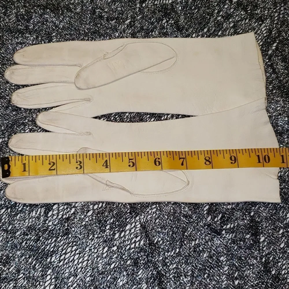 VNTG White Suede Leather Rhinestone Gloves